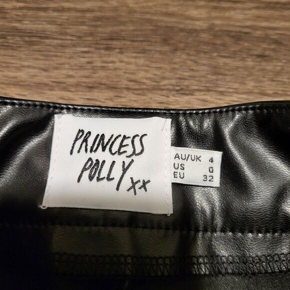 Princess Polly XX Faux Leather Flare Hi Rise Biker Pants Women's Size 0 - Picture 5 of 7